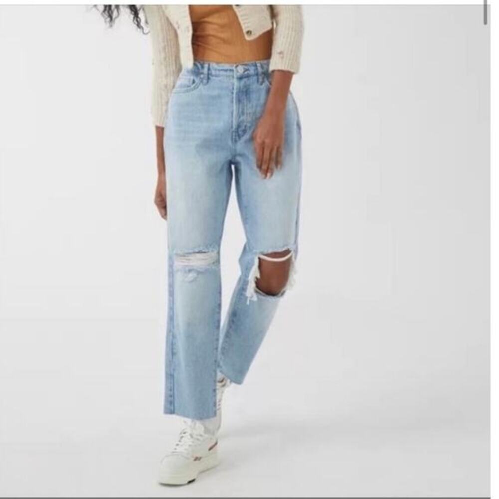 BDG Light Blue Distressed High-Rise Straight Jeans
